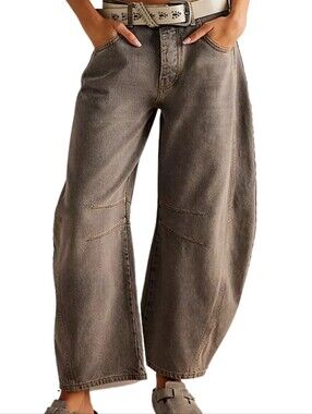 Free People Barrel Leg Grey Jeans